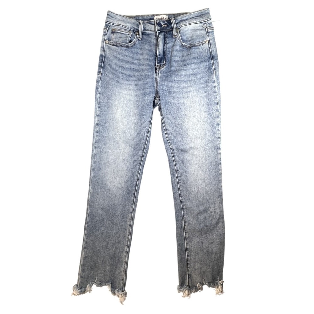 Special A Women's Size 1 Light‎ Wash Frayed Hem Stretch Denim Jeans